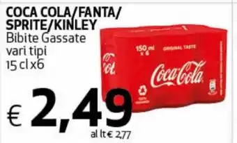 Coca Cola /Fanta/Sprite/Kinley Bibite Gassate vari tipi 15 cl x 6