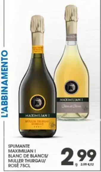 Eurospar Spumante Maximilian I Blanc De Blancs/Muller Thurgau/Rosè 75 cl offerta