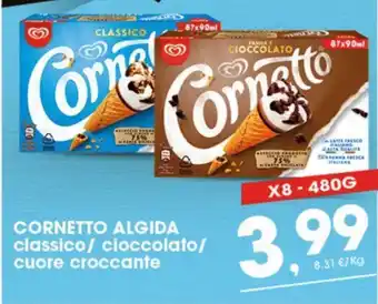 Eurospar Algida Cornetto classico/cioccolato/cuore croccante x8 - 480 g offerta