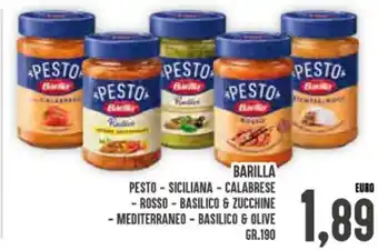 Iper Pellicano Barilla Pesto, Siciliana, Calabrese, Rosso, Basilico & Zucchine, Mediterraneo, Basilico & Olive gr. 190 offerta