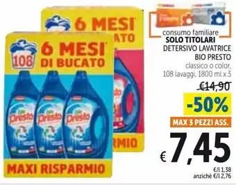 Spazio Conad Bio Presto Detersivo Lavatrice 1800 ml x 3 offerta