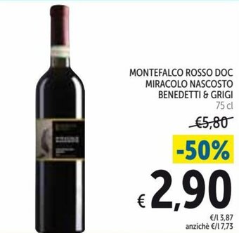 Spazio Conad Montefalco Rosso Doc Miracolo Nascosto Benedetti & Grigi 75 cl offerta