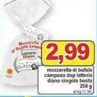 Pewex Mozzarella di Bufala Campana dop latteria Diano Singola Busta 250 g offerta