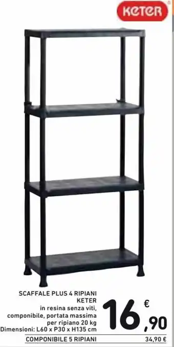 Spazio Conad Keter Scaffale Plus 4 ripiani L60 x P30 x H135 cm offerta