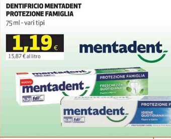 Coop mentadent Dentifricio protezione famiglia 75 ml offerta