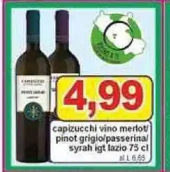 Syrah Capizucchi vino merlot/pinot grigio/passerina/igt lazio 75 cl