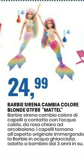Eurospin Barbie Mattel Sirena Cambia Colore Blonde Gtf89 offerta