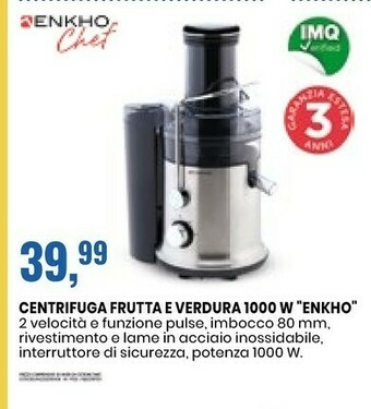 Eurospin Enkho Centrifuga Frutta E Verdura 1000 W offerta