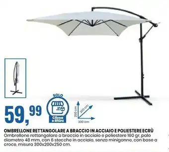 Eurospin C.R.O. Ombrellone Rettangolare A Braccio In Acciaio E Poliestere 300x200cm Con Base A Croce offerta