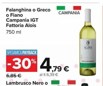 Carrefour Iper Falanghina o greco o fiano campania igt fattoria alois 750 ml offerta