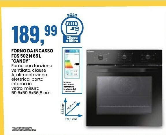 Candy FCS 502 N/E Forno Elettrico 65 L Nero A offerta di Eurospin