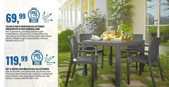 Eurospin Misura Set 4 Sedie Con Braccioli Da Esterno offerta