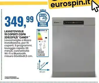 Eurospin Candy CDSN 2D520PX/E Lavastoviglie A Scomparsa Totale 15 Coperti A++ offerta