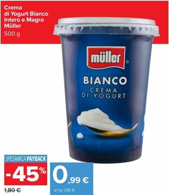 Carrefour Market Crema di yogurt bianco intero e magro müller offerta