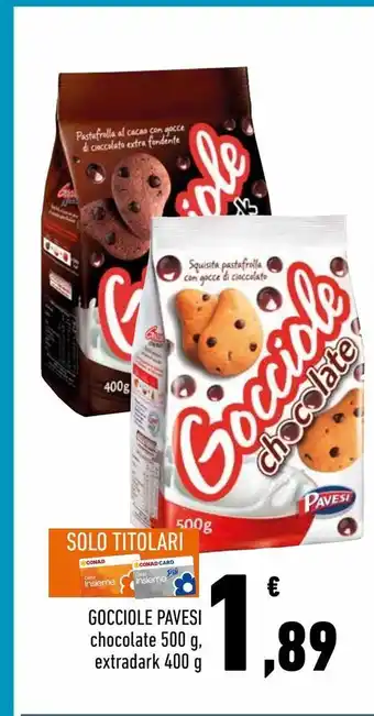 Conad City Gocciole pavesi chocolate 500g, extradark 400g offerta
