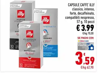 Conad City Capsule di caffè illy classico, intenso, forte, decaffeinato compatibili nespresso 57g, 10 pz offerta