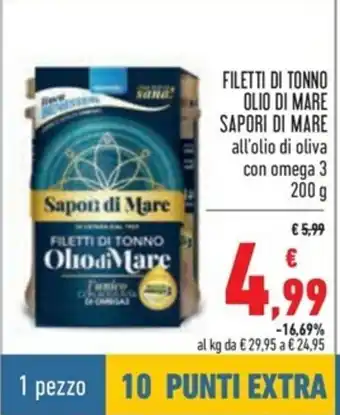 Spazio Conad Filetti Di Tonno Olio Di Mare Sapori Di Mare all'olio di oliva con omega 3 200g offerta