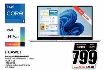 MediaWorld Huawei Notebook MateBook D15 offerta