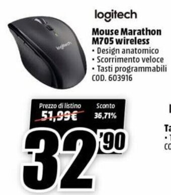 MediaWorld Logitech Mouse Marathon M705 wireless offerta