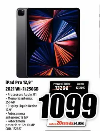 MediaWorld iPad Pro 12,9" 2021 Wi-Fi 256GB offerta