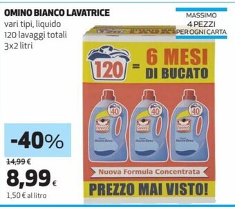 Coop Omino Bianco Lavatrice vari tipi, liquido 120 lavaggi totali 3 x 2 litri offerta