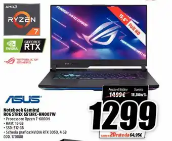 MediaWorld Asus Notebook Gaming ROG STRIX G513RC-HNO07W offerta