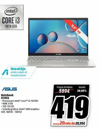 MediaWorld Asus Notebook F515FA offerta