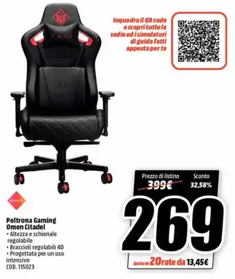 MediaWorld Omen Poltrona Gaming Citadel offerta