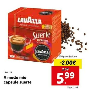 Lidl Lavazza A Modo Mio Capsule Suerte offerta