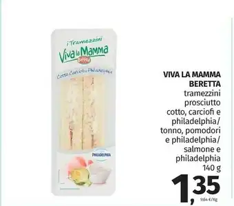 Pam Fratelli Beretta - I Tramezzini Viva La Mamma Tonno, Pomodoro, Olive E Philadelphia 140 G(ml) offerta