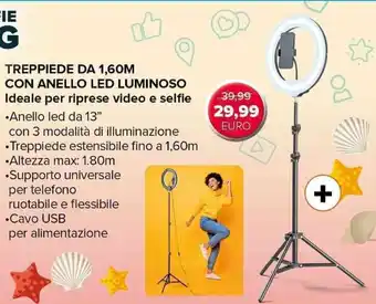 Treppiede Da 1,60M con Anello LED Luminoso Ideale per riprese video e selfie