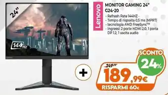Expert Lenovo Monitor Gaming 24'' G24-20 offerta