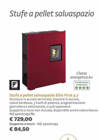 Bricocenter Stufa a pellet salvaspazio slim first 4.7 offerta