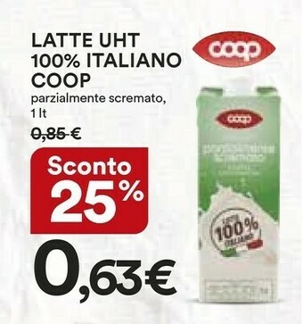 Coop Coop Latte Uht 100% Italiano Parzialmente Scremato 1 Lt offerta