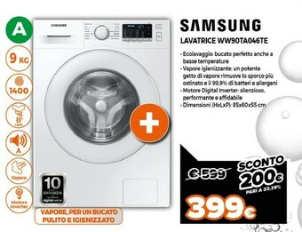 Expert Samsung WW90TA046TE Lavatrice Base Caricamento Frontale 9 Kg 1400 Giri/min Bianco offerta