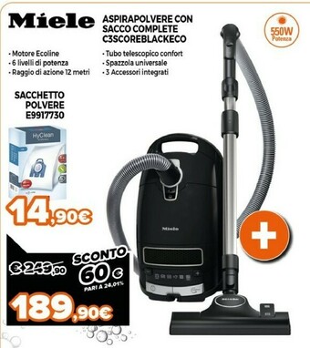Expert Miele Complete C3 Score Red EcoLine 550 W A Cilindro Secco Sacchetto Per La Polvere 4,5 L offerta