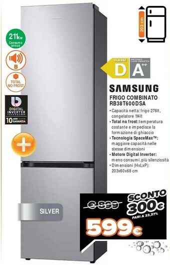 Expert Samsung RB38T600DSA Frigorifero Con Congelatore Libera Installazione 385 L D Argento offerta