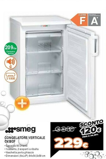 Expert Smeg CV102F Congelatore Sottopiano Verticale Bianco 85 L A+ offerta
