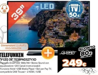 Expert Telefunken Tv Led Te39pnds27yxd offerta
