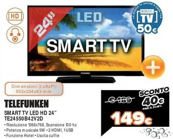 Expert Telefunken Smart Tv Led Hd Te24550b42v2d offerta