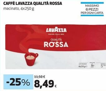 Coop Caffé lavazza qualitá rossa macinato offerta