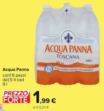 Carrefour Toscana Acqua Panna 6 pezzi 1,5 lt cad 9 l offerta