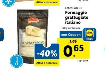 Lidl Antichi maestri Formaggio Grattugiato Italiano 100 G(ml) offerta