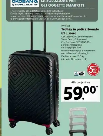 Lidl Topmove Trolley In Policarbonato 61L, Nero offerta