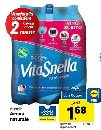 Lidl Vitasnella Acqua Minerale Naturale offerta