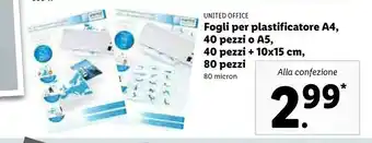 Lidl United Fogli Per Plastificatore A4 offerta
