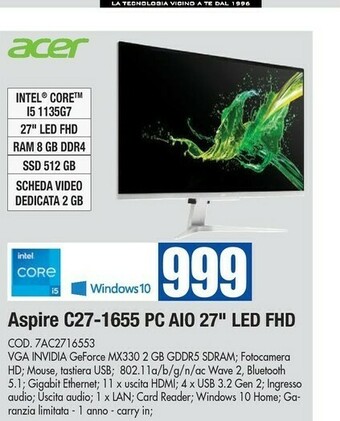 Wellcome Acer acer aspire offerta