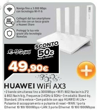 Expert Huawei AX3 Router Wireless Dual-band (2.4 GHz/5 GHz) Gigabit Ethernet Bianco offerta