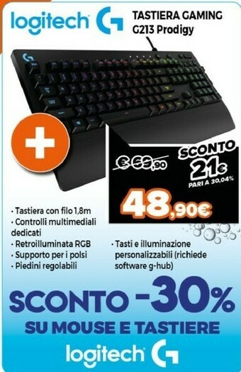Expert Logitech G G213 Tastiera USB Italiano Nero offerta