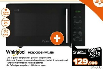 Whirlpool MWP 253 B Superficie Piana Microonde Con Grill 25 L 900 W Nero